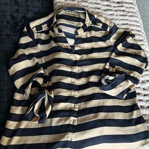Zac & Rachel Navy/Gold Wide-Striped women’s Button-Down Shirt. Light weight